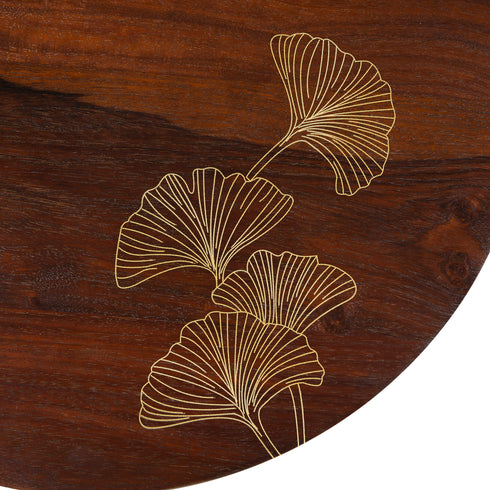 Round Wooden Table with Brass Inlay